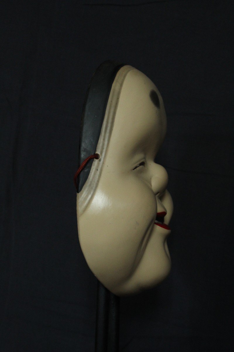 Maschera vintage giapponese, Kagura OKAME (お亀), teatro Noh, ceramica di Osaka-photo-4