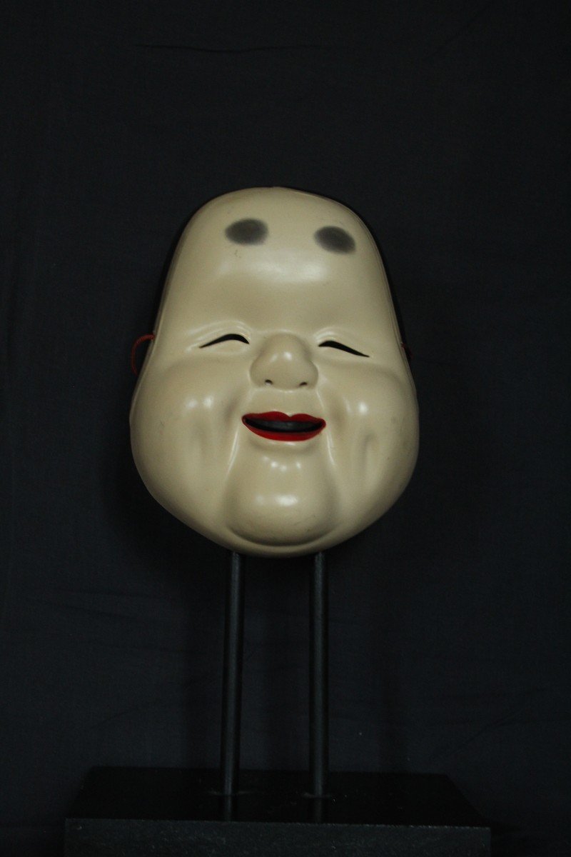 Maschera vintage giapponese, Kagura OKAME (お亀), teatro Noh, ceramica di Osaka-photo-1