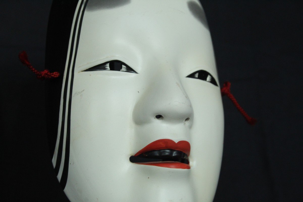 Maschera vintage giapponese, Onna 若女, teatro Noh, ceramica da Osaka-photo-2