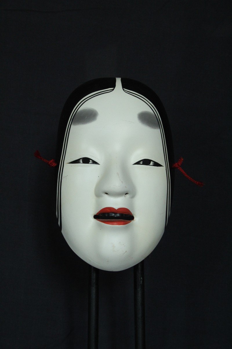 Maschera vintage giapponese, Onna 若女, teatro Noh, ceramica da Osaka-photo-1