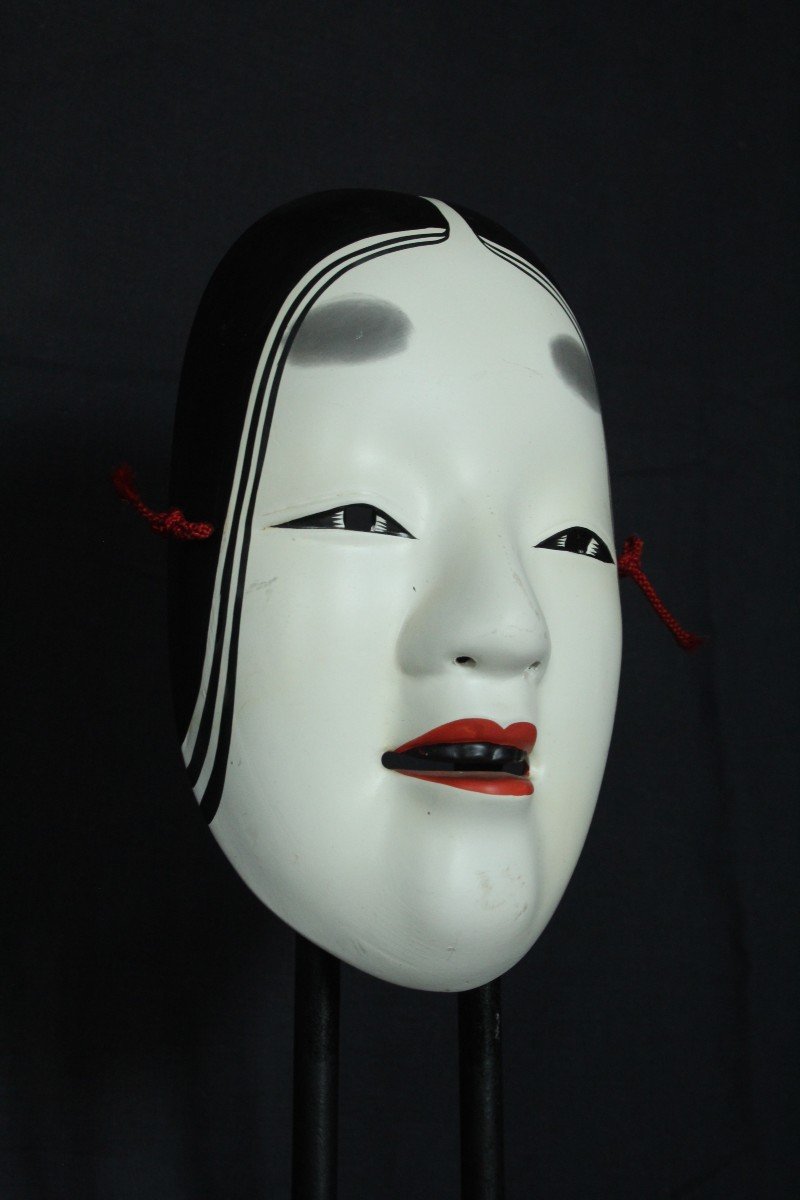 Maschera vintage giapponese, Onna 若女, teatro Noh, ceramica da Osaka