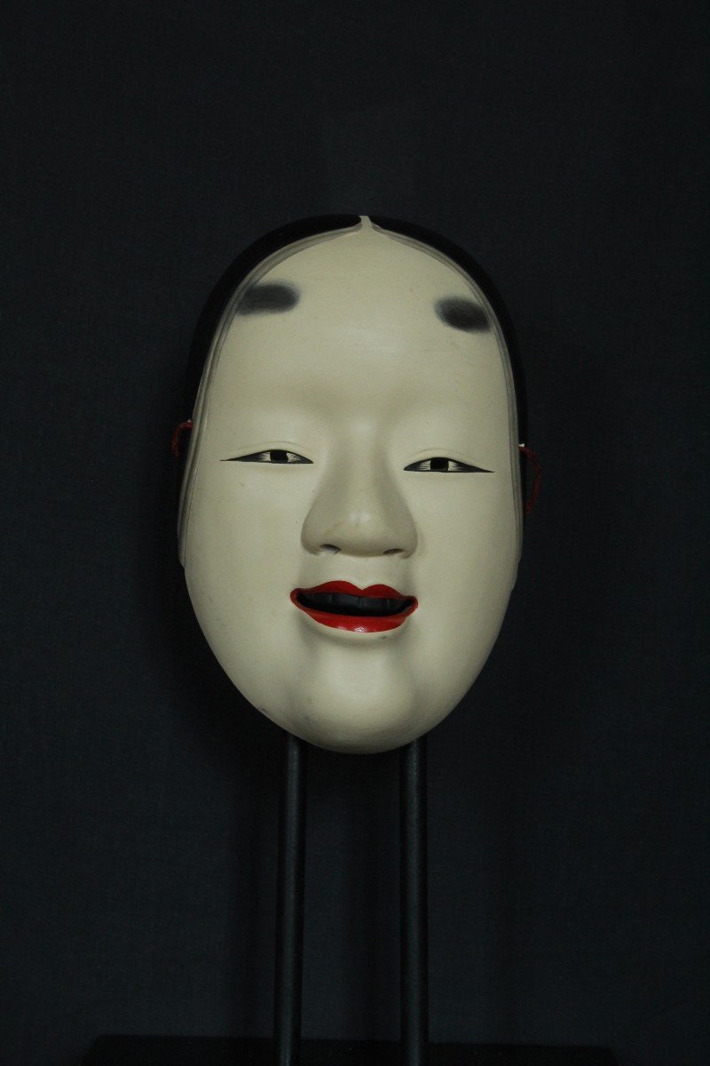 Maschera giapponese, Onna 若女, teatro Noh vintage, ceramica da Osaka-photo-2