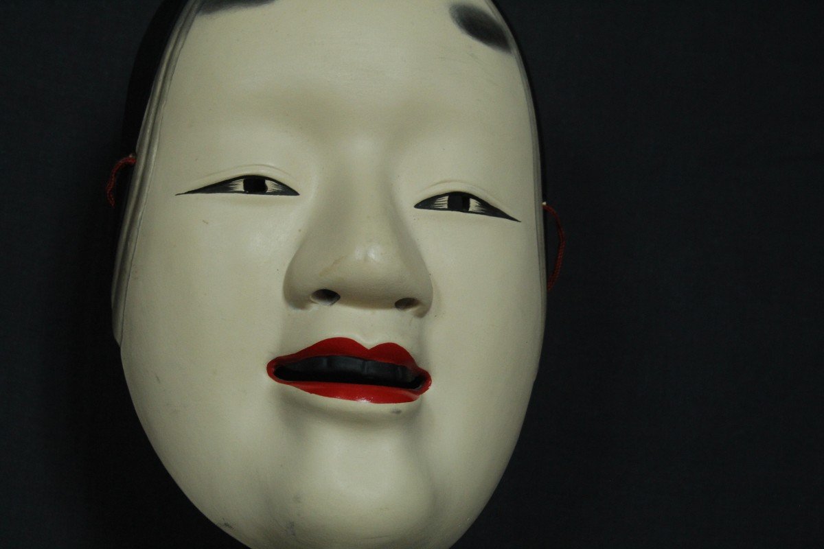 Maschera giapponese, Onna 若女, teatro Noh vintage, ceramica da Osaka-photo-3