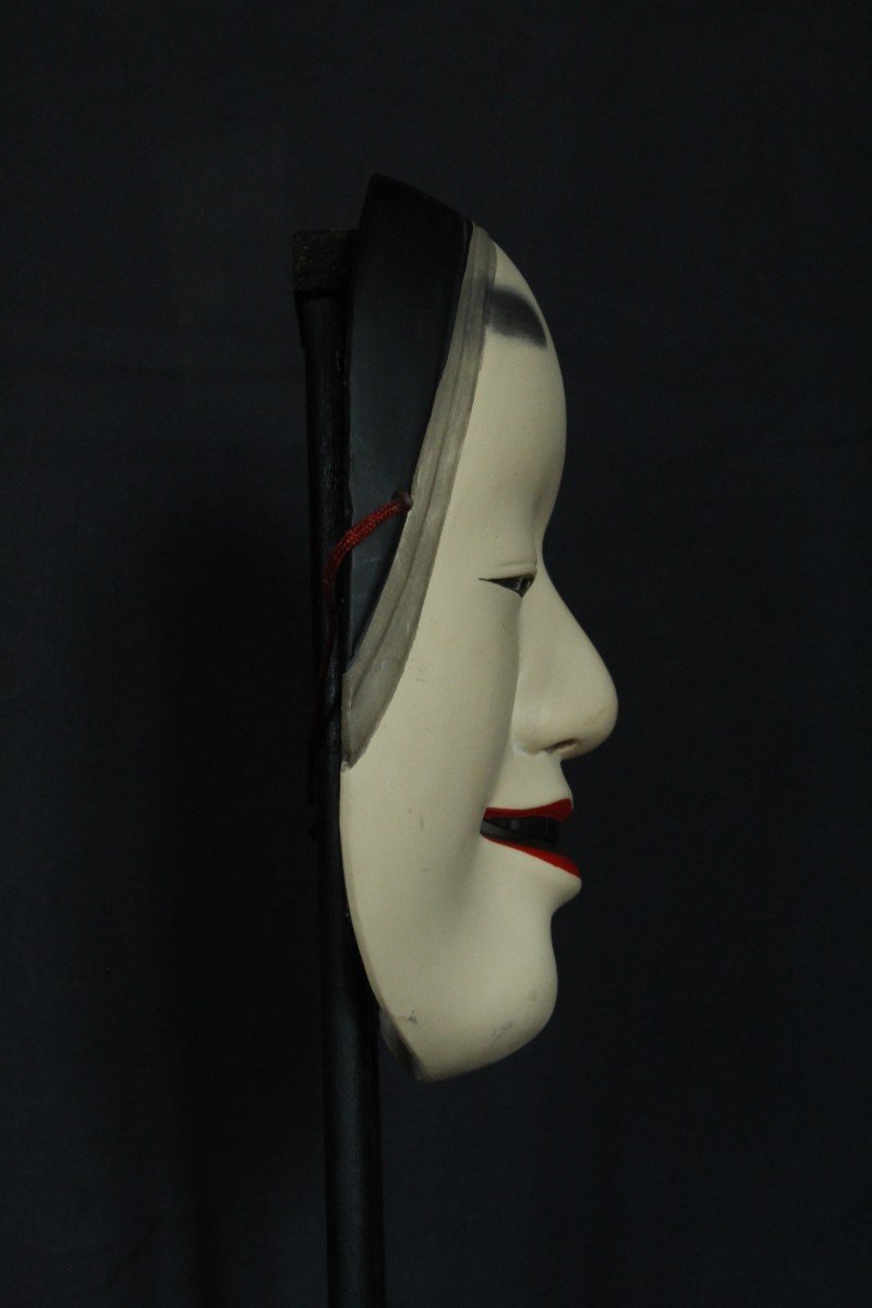 Maschera giapponese, Onna 若女, teatro Noh vintage, ceramica da Osaka-photo-2