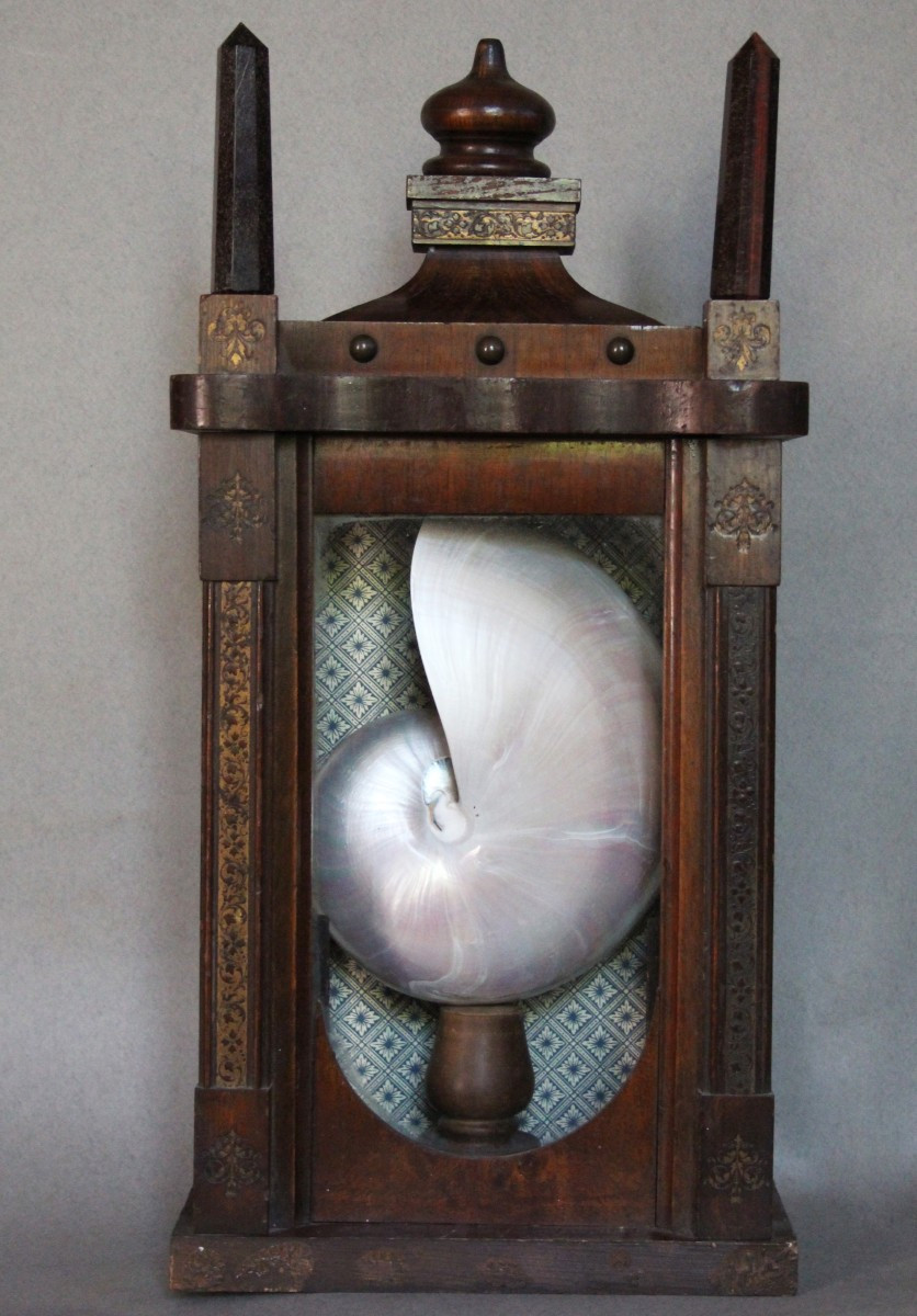 Mater Abyssi n1 -Antica teca in legno con Nautilus Dipinto a Mano.-photo-3
