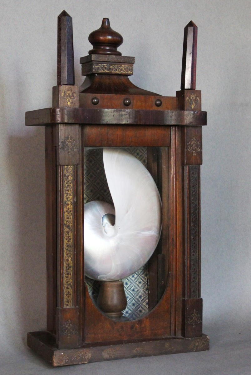 Mater Abyssi n1 -Antica teca in legno con Nautilus Dipinto a Mano.-photo-4
