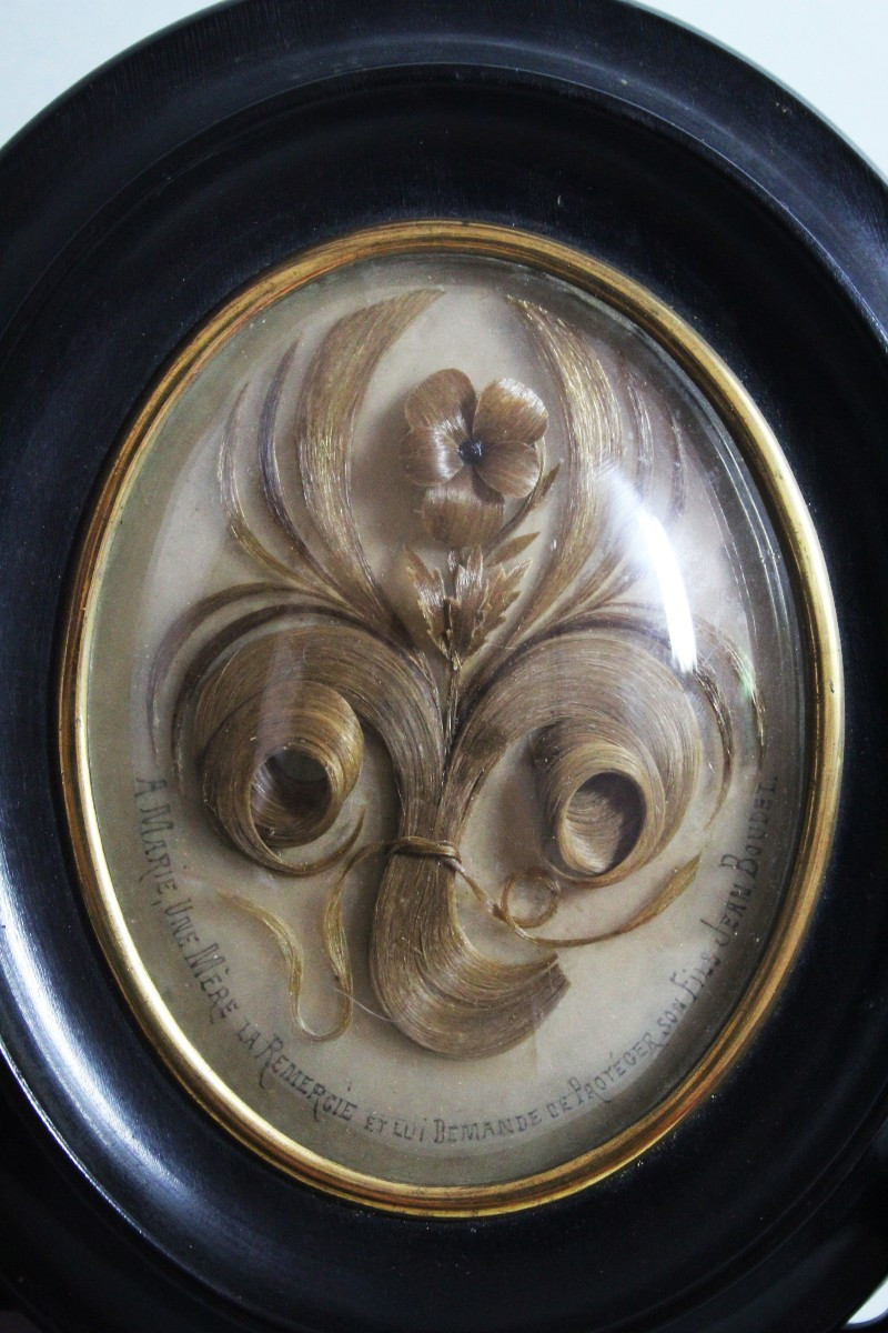 Cimelio funebre vittoriano di capelli lavorati-photo-2
