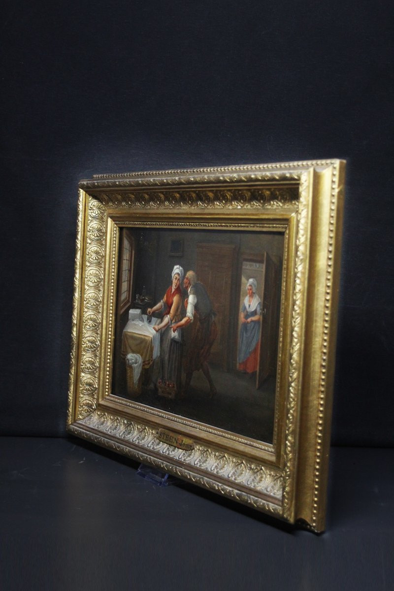 Scuola fiamminga, Interno con donna che stira-photo-3