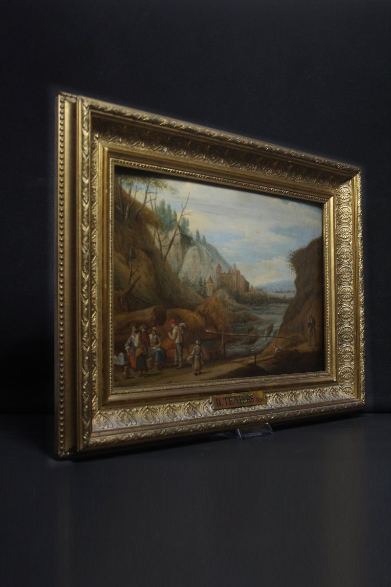 Scuola fiamminga, Paesaggio fluviale con castelli e viandanti-photo-2