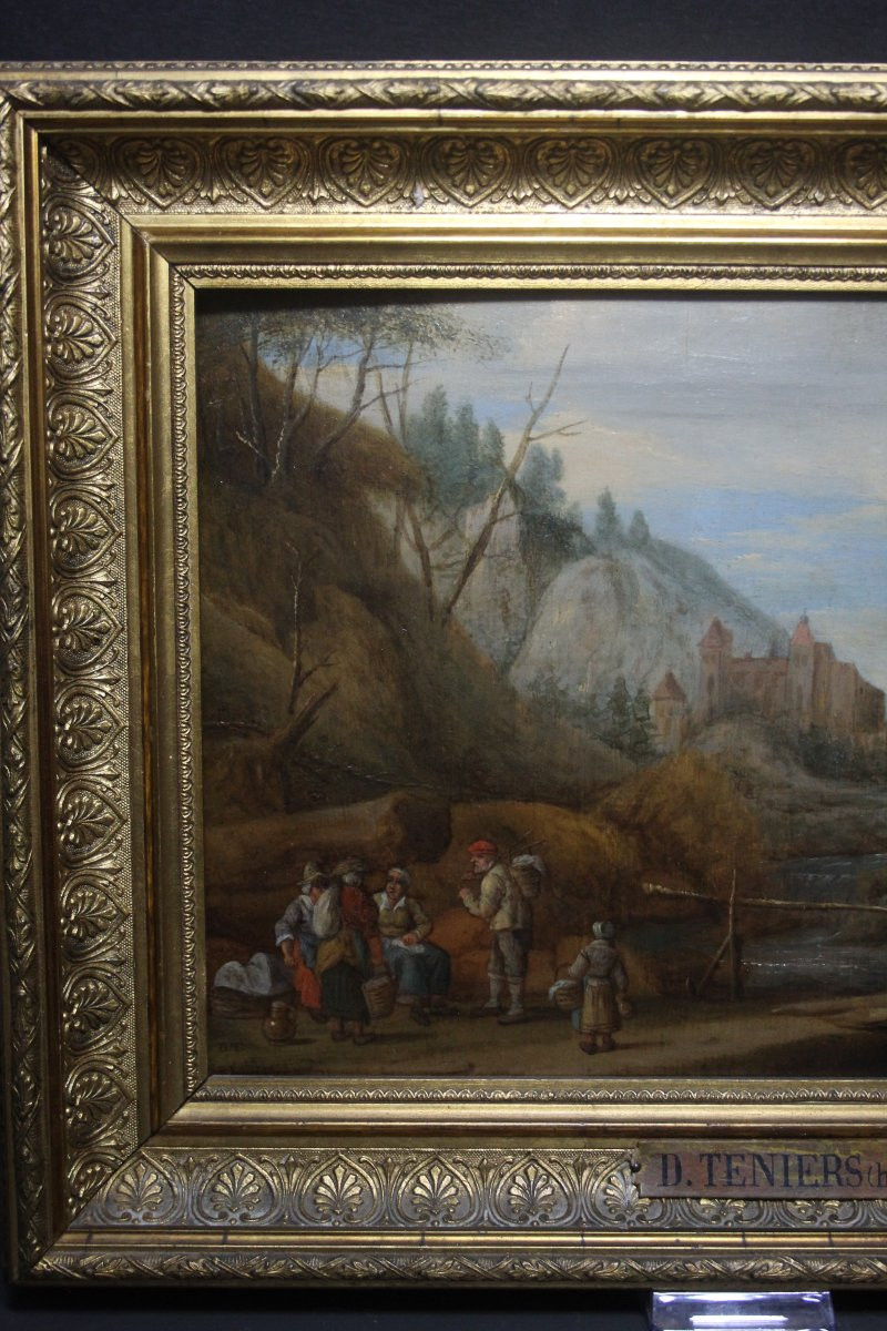 Scuola fiamminga, Paesaggio fluviale con castelli e viandanti-photo-2