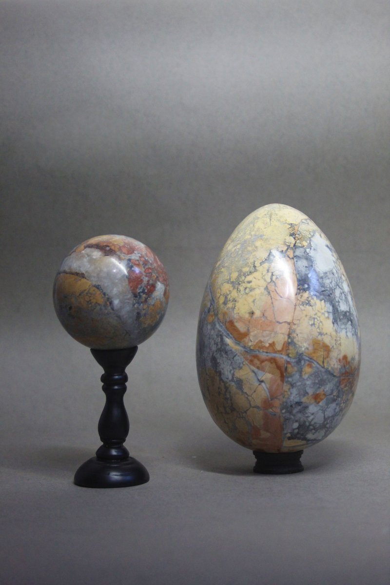 Coppia di Diaspro Maligano, uova e sfera