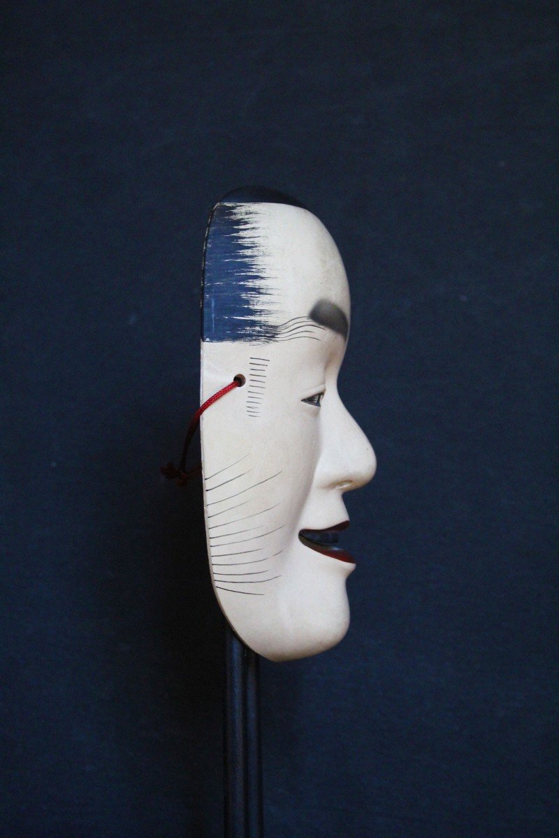 Maschera giapponese vintage in ceramica, teatro Noh, Otoko -photo-3