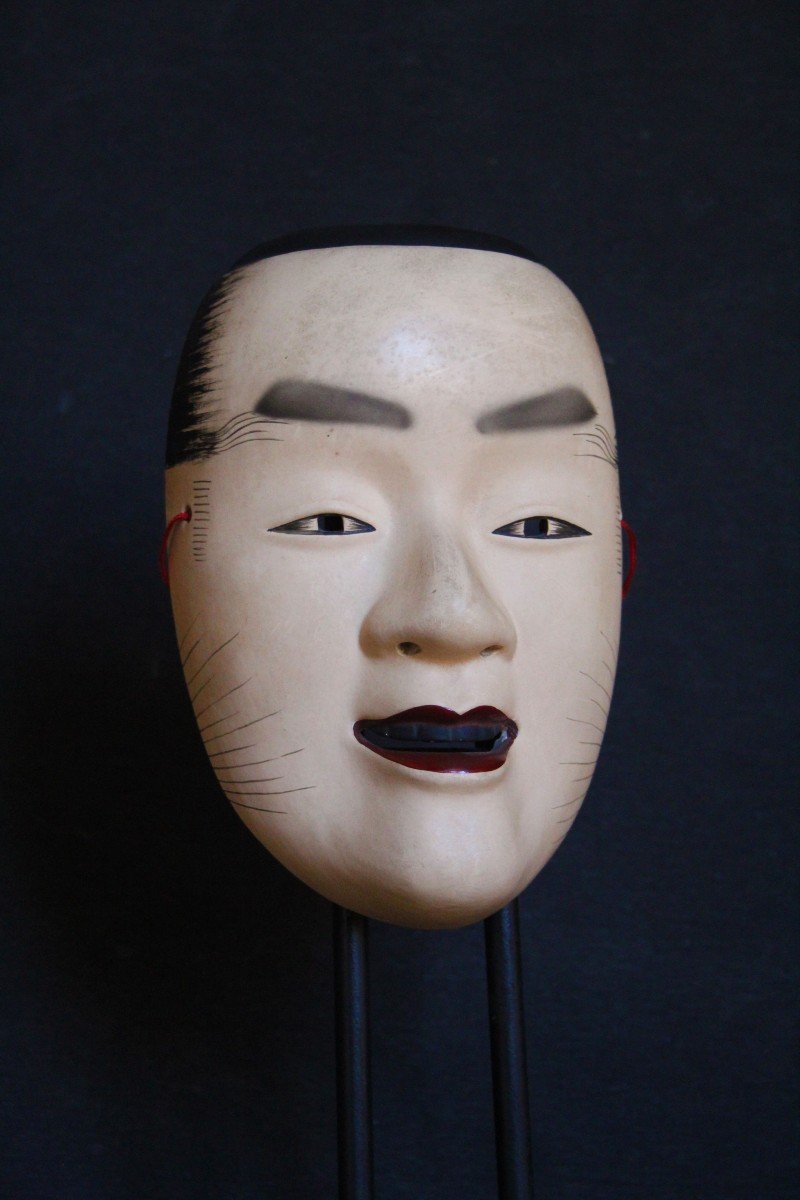 Maschera giapponese vintage in ceramica, teatro Noh, Otoko 