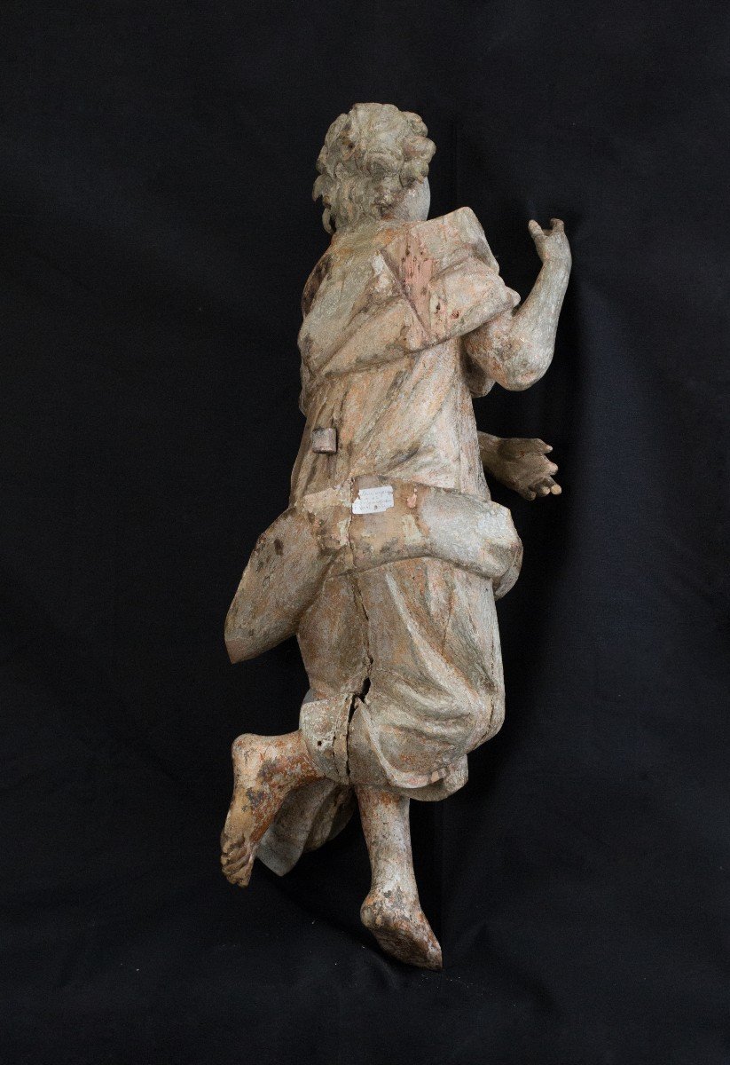 Paire d'Anges En Bois, XVIIe Siècle-photo-2