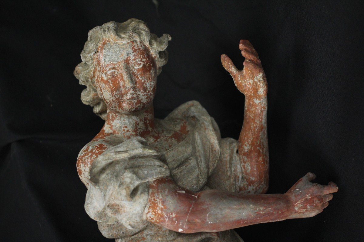 Paire d'Anges En Bois, XVIIe Siècle-photo-1