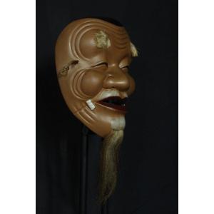 Maschera vintage giapponese, Okina, teatro Noh, ceramica da Osaka