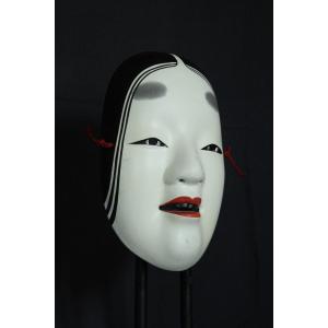 Maschera vintage giapponese, Onna 若女, teatro Noh, ceramica da Osaka