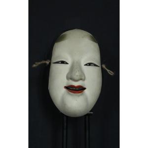 Maschera giapponese, Onna 若女 firmata, teatro Noh vintage, ceramica da Osaka