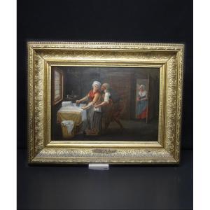 Scuola fiamminga, Interno con donna che stira