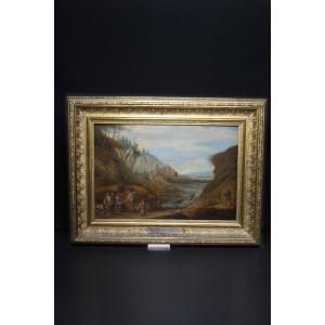 Scuola fiamminga, Paesaggio fluviale con castelli e viandanti