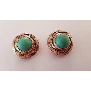 Vermeil-turquoise Ear Clips