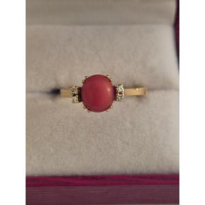 Gold- Coral- Diamond Ring