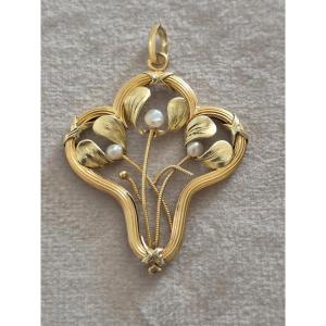 Gold Pendant - Art Nouveau Beads