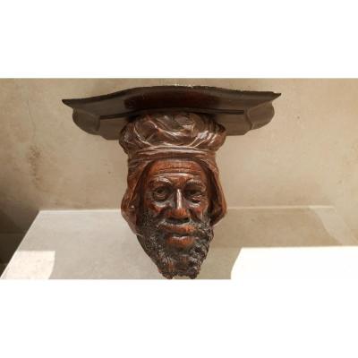Orientalist Head Carved Wood 19th