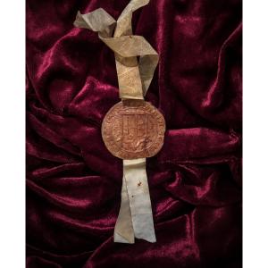 Medieval Red Wax Seal Of The Officiality Of Amiens, France, 13th-14th Century.