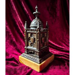 Neo-gothic Bronze On Alabaster Base, France, Circa 1830-1850.
