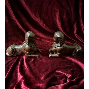 Pair Of Antique-style Cast Sphinxes, 19th Century