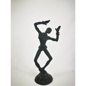 Hammered Cast Iron Subject "the Dancer" By Nicolas De Wael For Fondica 1990