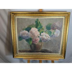 Oil On Panel Hydrangeas Signed Clémence Louise Burdeau