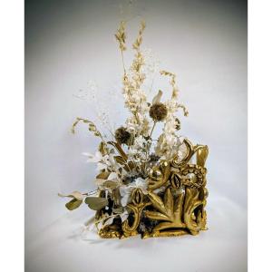 Fondica Bronze Decorative Object Signed Mathias And Floral Arrangement