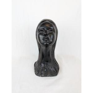 Sculpture Representing The Head Of A Young Woman, Signed Charles Delporte