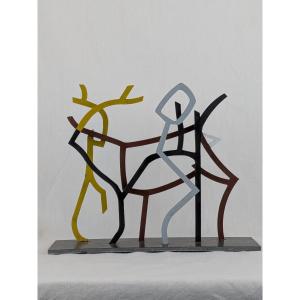 Contemporary Sculpture In Metal And Color, Signed Sylvain Chartier