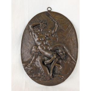 Low-relief Oval Plaque In Satyr Bronze
