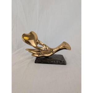 Le Coeur Sur La Main Bronze Sculpture By Lohé