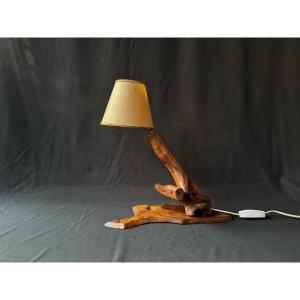 Monoxyle Olive Wood Lamp – French Artisanal Work, Mid-20th Century