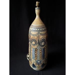 Tall Glazed Ceramic Lamp By Jean-claude Courjault, Keraluc, Quimper, France, 1970s