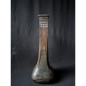 Tall Art Nouveau Repoussé Copper Vase, Attributed To Josef Hoffmann (1870–1956), Austria, Circa