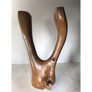 Sculptural Two-arm Monoxyl Candleholder In Freeform Design — In The Style Of Alexandre Noll