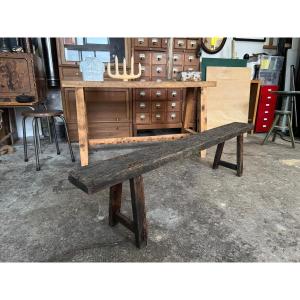 Rustic Peasant Bench In Solid Oak, Ardèche, France, 19th Century