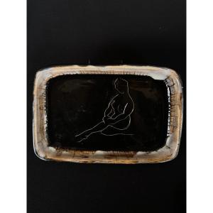Ceramic Dish, Atelier Cerenne - Vallauris, Female Nude (iii), Circa 1950
