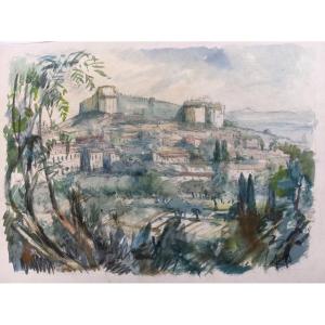 Watercolor Fort Saint André Villeneuve-lès-avignon By Paul Paquereau (1871-1956)