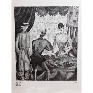 Gravure : J.E. Laboureur (1877 - 1943 )" Le Tir Forain"