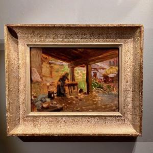 Oil On Wood Impressionist Study Early 20th Century