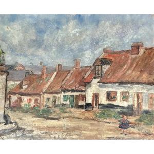 Painting Montreuil Sur Mer (pas De Calais) By Simone Forge (1911-2003)