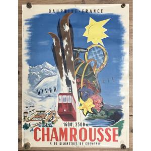 Poster - Tourism - Skiing - Chamrousse - J. Tantot - 1957