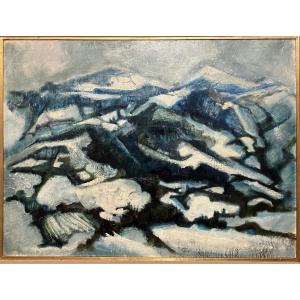 Painting Of A Snowy Mountain Landscape, Mid-20th Century